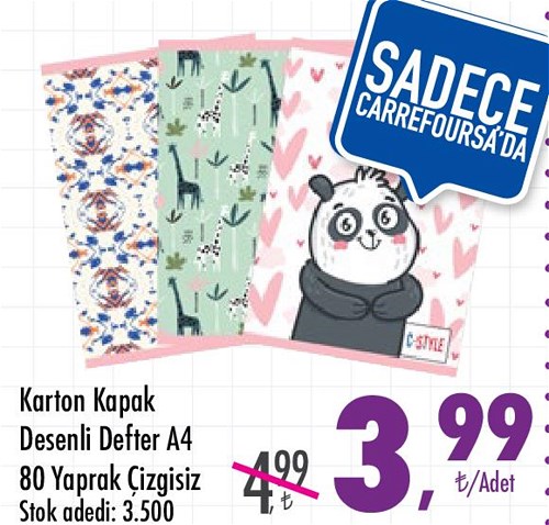 Karton Kapak Desenli Defter A4 80 Yaprak Çizgisiz image