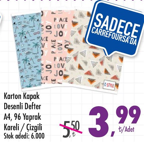 Karton Kapak Desenli Defter A4 96 Yaprak image