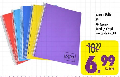 Spiralli Defter A4 96 Yaprak Kareli/Çizgili image