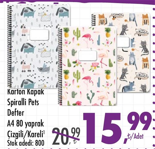 Karton Kapak Spiralli Pets Defter A4 80 Yaprak image