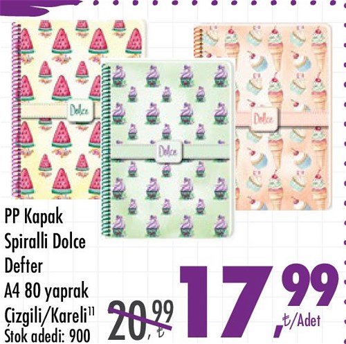 PP Kapak Spiralli Dolce Defter A4 80 Yaprak image
