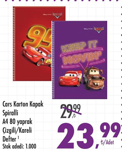 Cars Karton Kapak Spiralli A4 80 yaprak Defter image