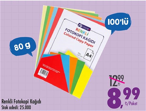 Renkli Fotokopi Kağıdı 80 g 100'lü image