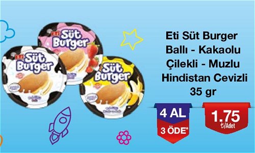 Eti Süt Burger Ballı-Kakaolu Çilekli-Muzlu Hindistan Cevizli 35 gr image