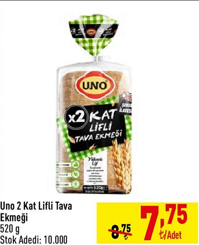 Uno 2 Katlı Lifli Tava Ekmeği 520 g image