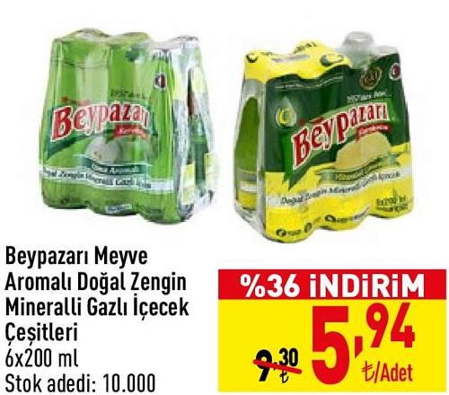Beypazarı Meyve Aromalı Doğal Zengin Mineralli Gazlı İçecek Çeşitleri 6x200 ml image