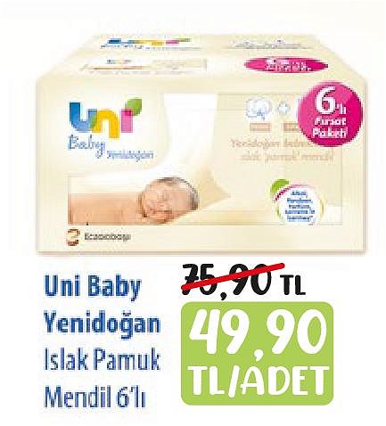 Uni Baby Yenidoğan Islak Pamuk Mendil 6'lı image