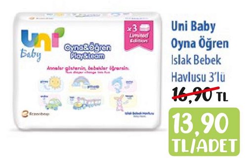 Uni Baby Oyna Öğren Islak Bebek Havlusu 3'lü image