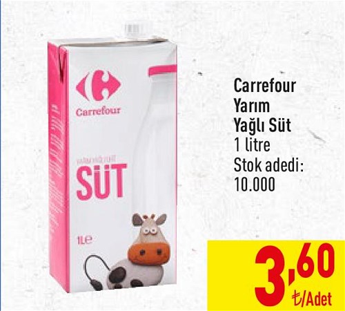 Carrefour Yarım Yağlı Süt 1 litre image