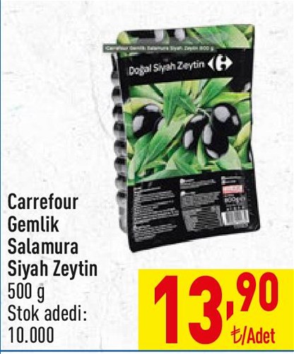 Carrefour Gemlik Salamura Siyah Zeytin 500 g image