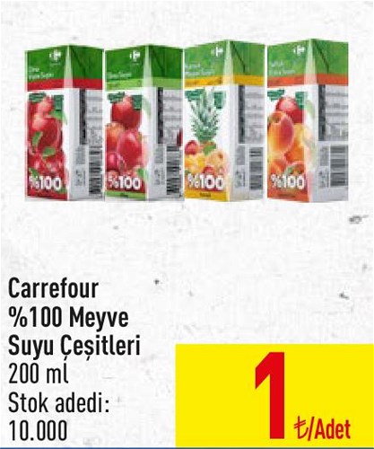 Carrefour %100 Meyve Suyu Çeşitleri 200 ml image