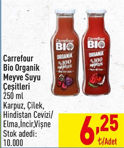 Carrefour Bio Organik Meyve Suyu Çeşitleri 250 ml image