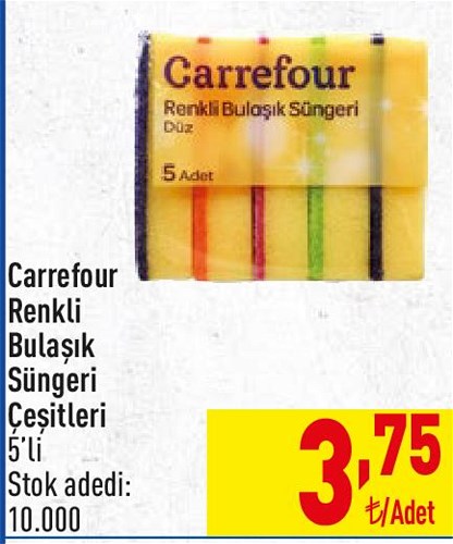 Carrefour Renkli Bulaşık Süngeri Çeşitleri 5'li image