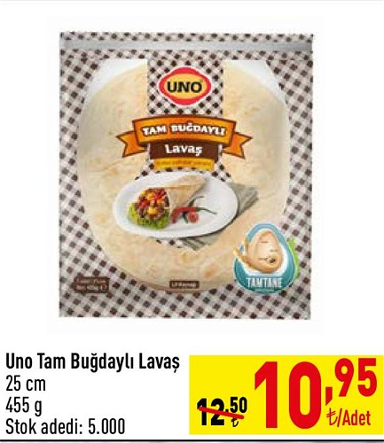 Uno Tam Buğdaylı Lavaş 25 cm 455 g image