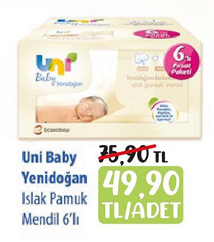 Uni Baby Yenidoğan Islak Pamuk Mendil 6'lı image
