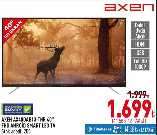 Axen AX40DAB13-TNR 40'' FHD Android Smart Led Tv image