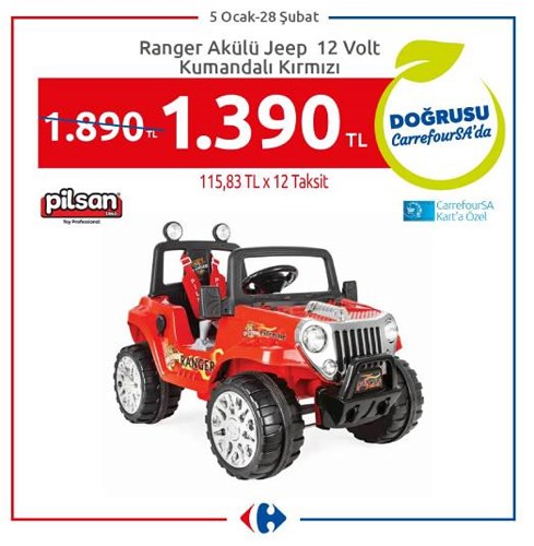 Pilsan Ranger Akülü Jeep 12 Volt Kumandalı Kırmızı image