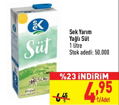 Sek Yarım Yağlı Süt 1 litre image