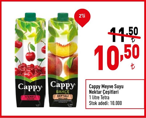 Cappy Meyve Suyu Nektar Çeşitleri 1 litre Tetra 2'li image