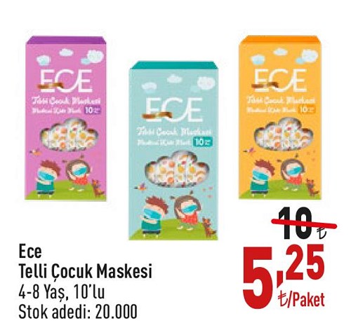 Ece Telli Çocuk Maskesi 4-8 Yaş 10'lu image