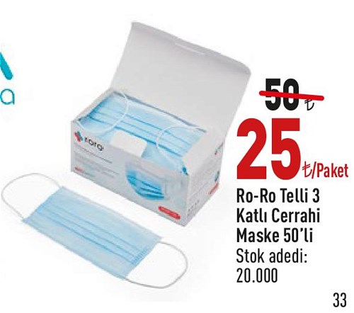 Ro-Ro Telli 3 KAtlı Cerrahi Maske 50'li image