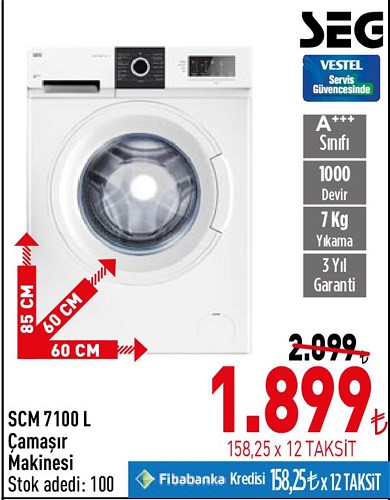 Seg SCM 7100 L A+++ 7 Kg 1000 Devir Çamaşır Makinesi image