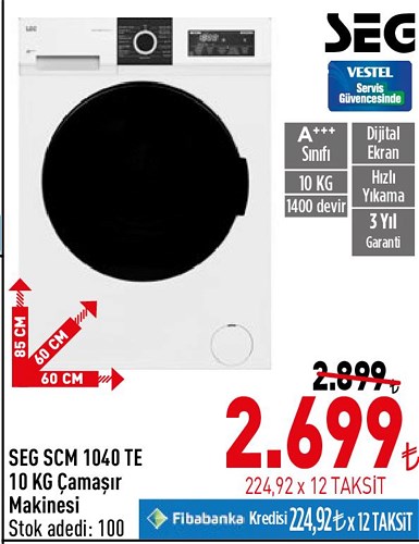 Seg SCM 1040 TE A+++ 10 Kg 1400 Devir Çamaşır Makinesi image