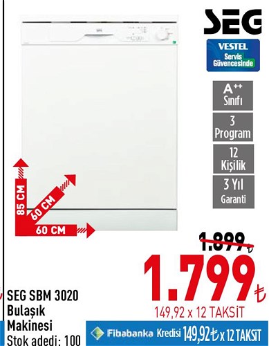 Seg SBM 3020 A++ Bulaşık Makinesi image