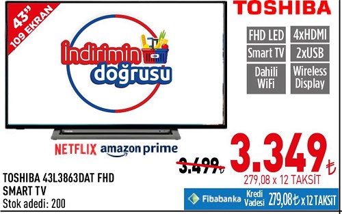 Toshiba 43L3863DAT 43" 109 Ekran FHD Smart Tv image