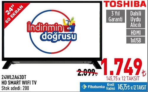 Toshiba 24WL2A63DT 24" 60 Ekran Hd Smart Wifi Tv image