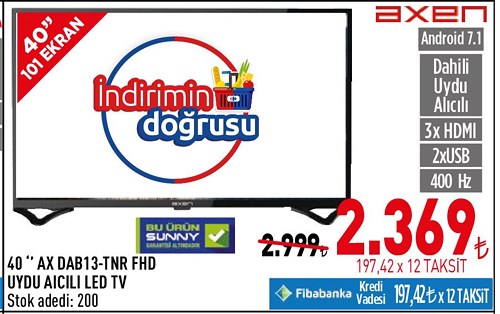 Axen 40" AXDAB13-TNR Fhd Uydu Alıcılı Led Tv image