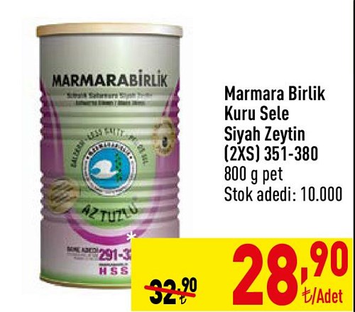 Marmara Birlik Kuru Sele Siyah Zeytin (2XS) 351-380 800 g pet image