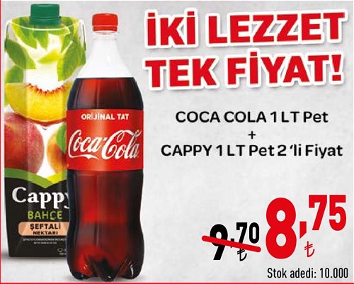 Coca Cola 1 Lt Pet + Cappy 1 Lt Pet 2'li image