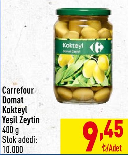 Carrefour Domat Kokteyl Yeşil Zeytin 400 g image