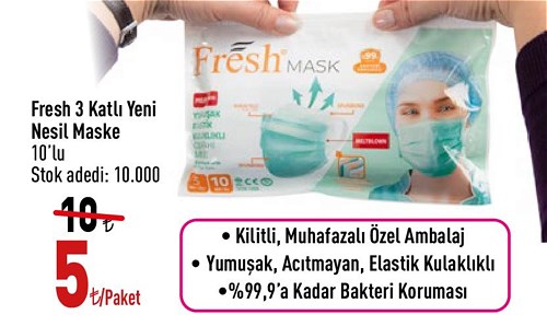 Fresh 3 Katlı Yeni Nesil Maske 10'lu image