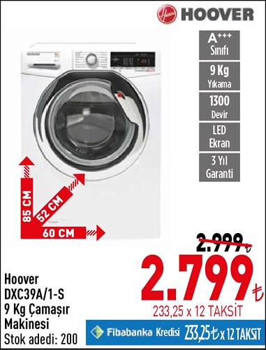 Hoover DXC39A/1-S 9 Kg Çamaşır Makinesi image