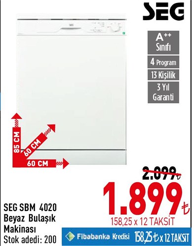 Seg SBM 4020 A++ Beyaz Bulaşık Makinası image