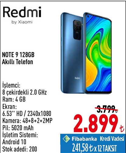 Xiaomi Redmi Note 9 128 GB Akıllı Telefon image