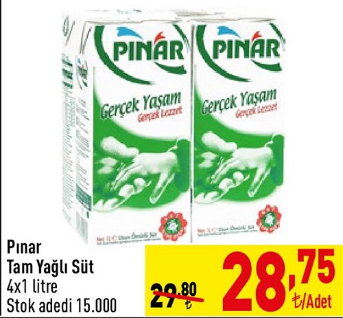 Pınar Tam Yağlı Süt 4x1 litre image