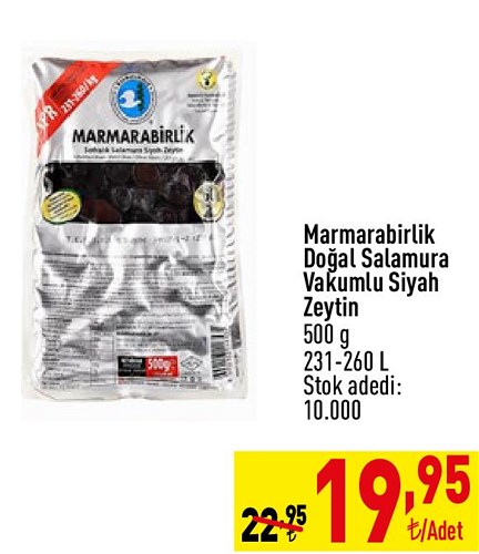 Marmarabirlik Doğal Salamura Vakumlu Siyah Zeytin 500 g 231-260 L image