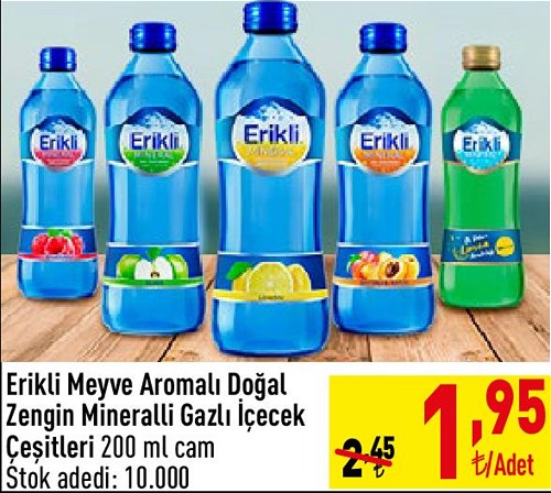 Erikli Meyve Aromalı Doğal Zengin Mineralli Gazlı İçecek Çeşitleri 200 ml Cam image