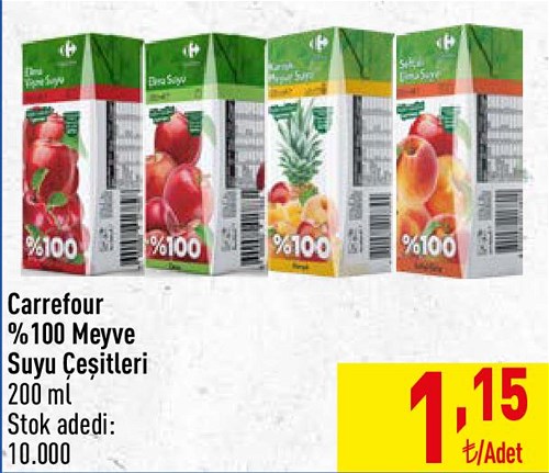 Carrefour %100 Meyve Suyu Çeşitleri 200 ml image