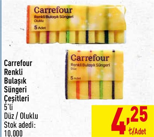 Carrefour Renkli Bulaşık Süngeri Çeşitleri 5'li image