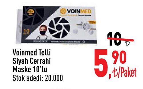 Voinmed Telli Siyah Cerrahi Maske 10'lu image