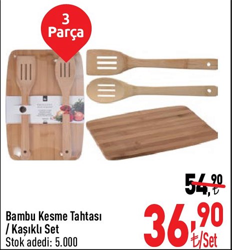 Bambu Kesme Tahtası Kaşıklı Set 3 Parça image