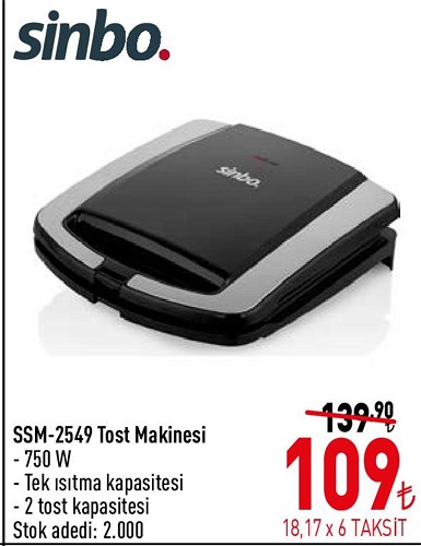 Sinbo SSM-2549 Tost Makinesi 750 W image