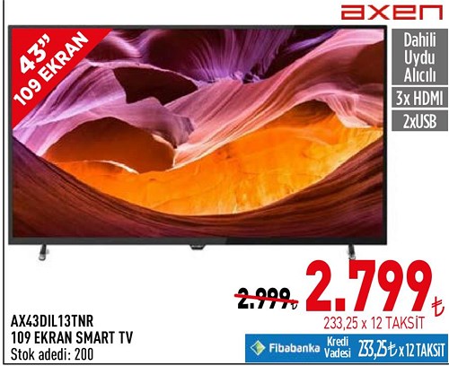 Axen AX43DIL13TNR 43" 109 Ekran Smart Tv image