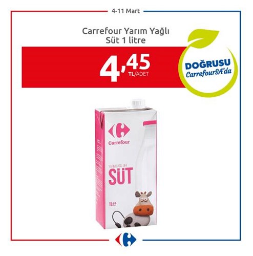 Carrefour Yarım Yağlı Süt 1 l image