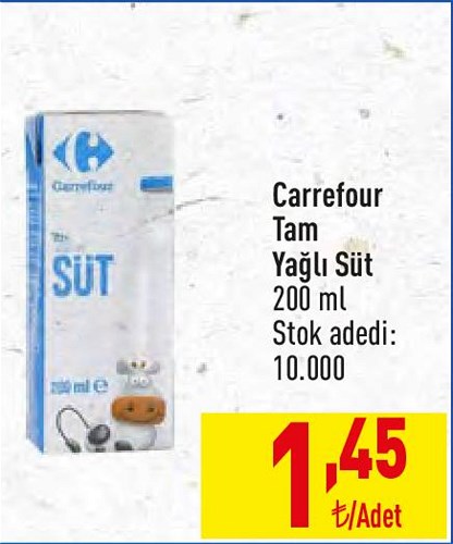 Carrefour Tam Yağlı Süt 200 ml image