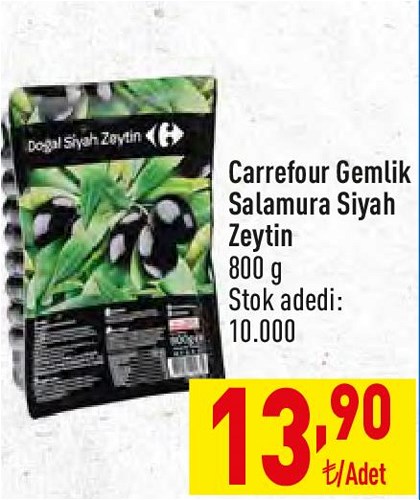 Carrefour Gemlik Salamura Siyah Zeytin 800 g image